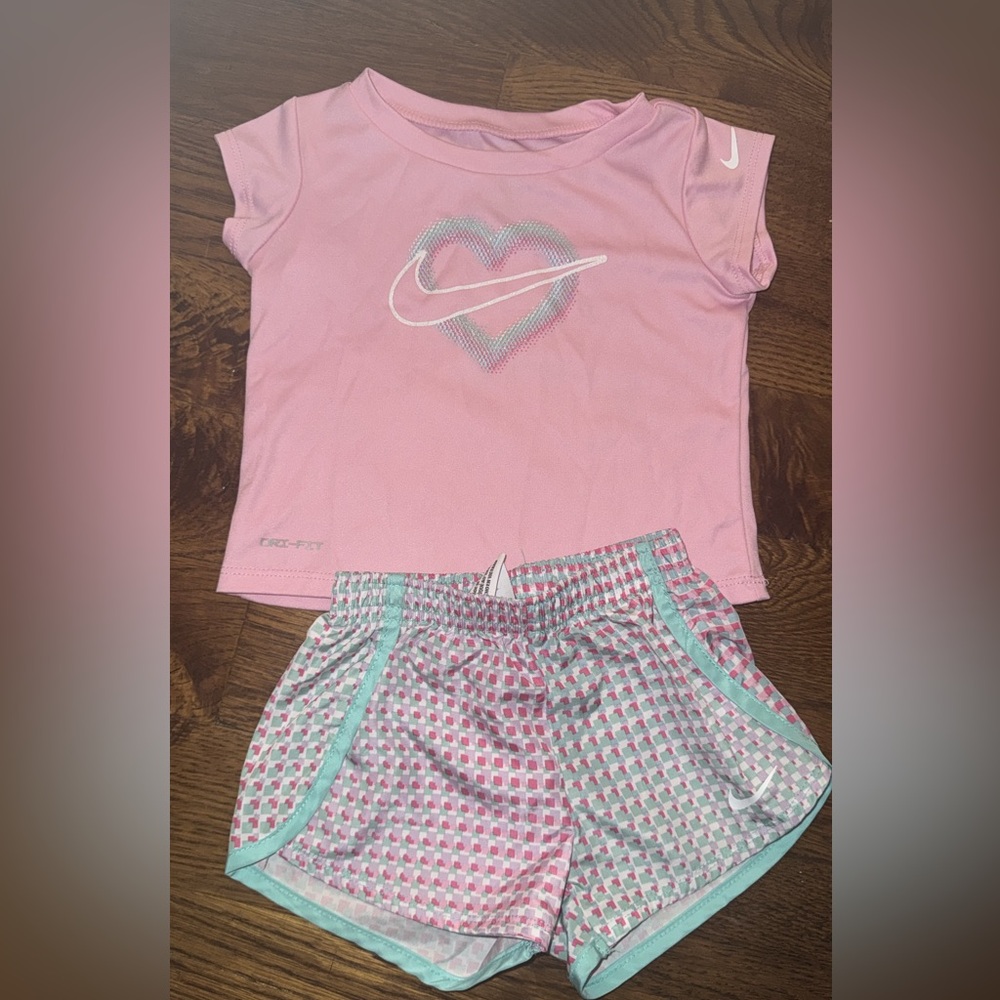 Nike Pink and Gray Heart Tee and Shorts